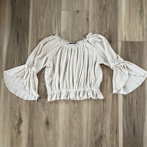 Girls Ivory Cream Colored Cropped Blouse Top Shirt by IN Girl Sz Large 14